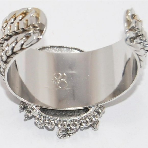 Lucky Brand Pearls and Blue and White Rhinestones Silver Plated Cuff Bracelet - Picture 3 of 5
